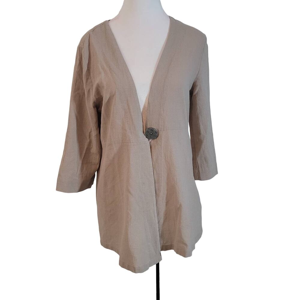 Soft Surroundings Size S 3/4 Sleeve Beige Tunic Cardigan One Button Cover up